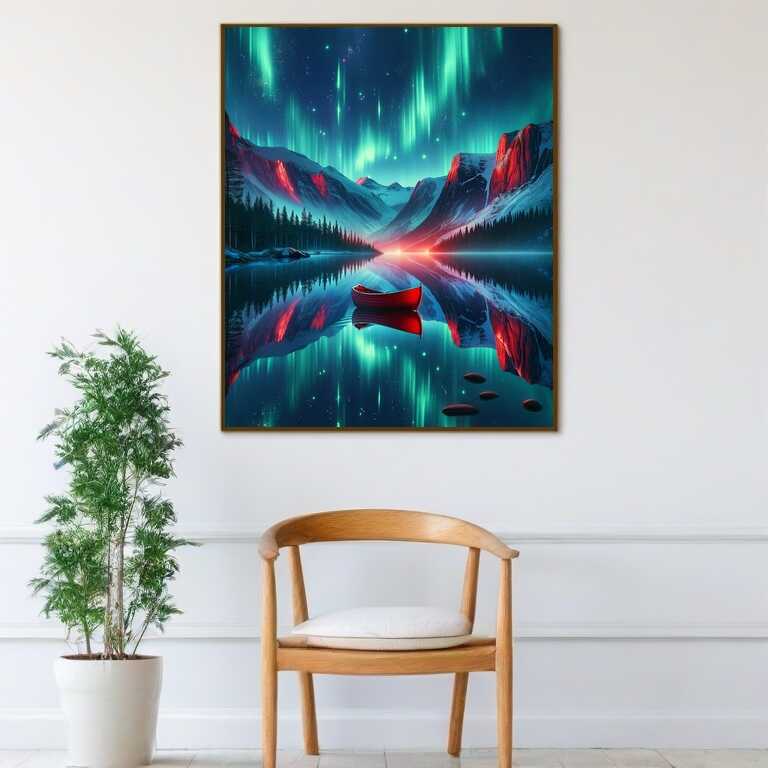 Diamond Painting - Polarlichter, Rotes Boot