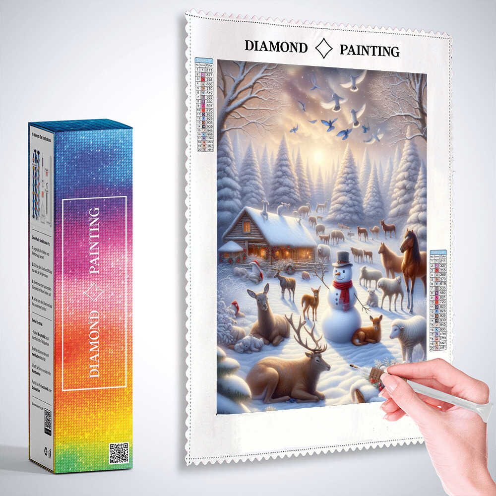 Diamond Painting - Schneemann mit Tierfamilie