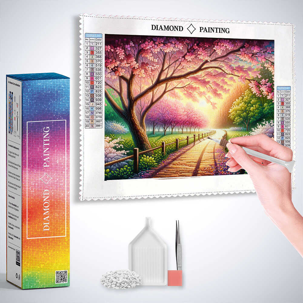 Diamond Painting - Romantischer Kirschbaumweg