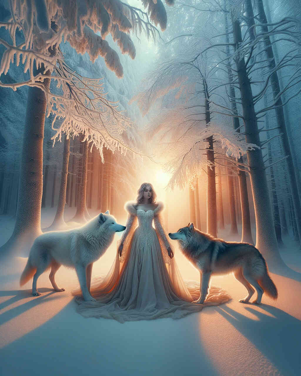 Diamond Painting - Frau mit Schneewölfen