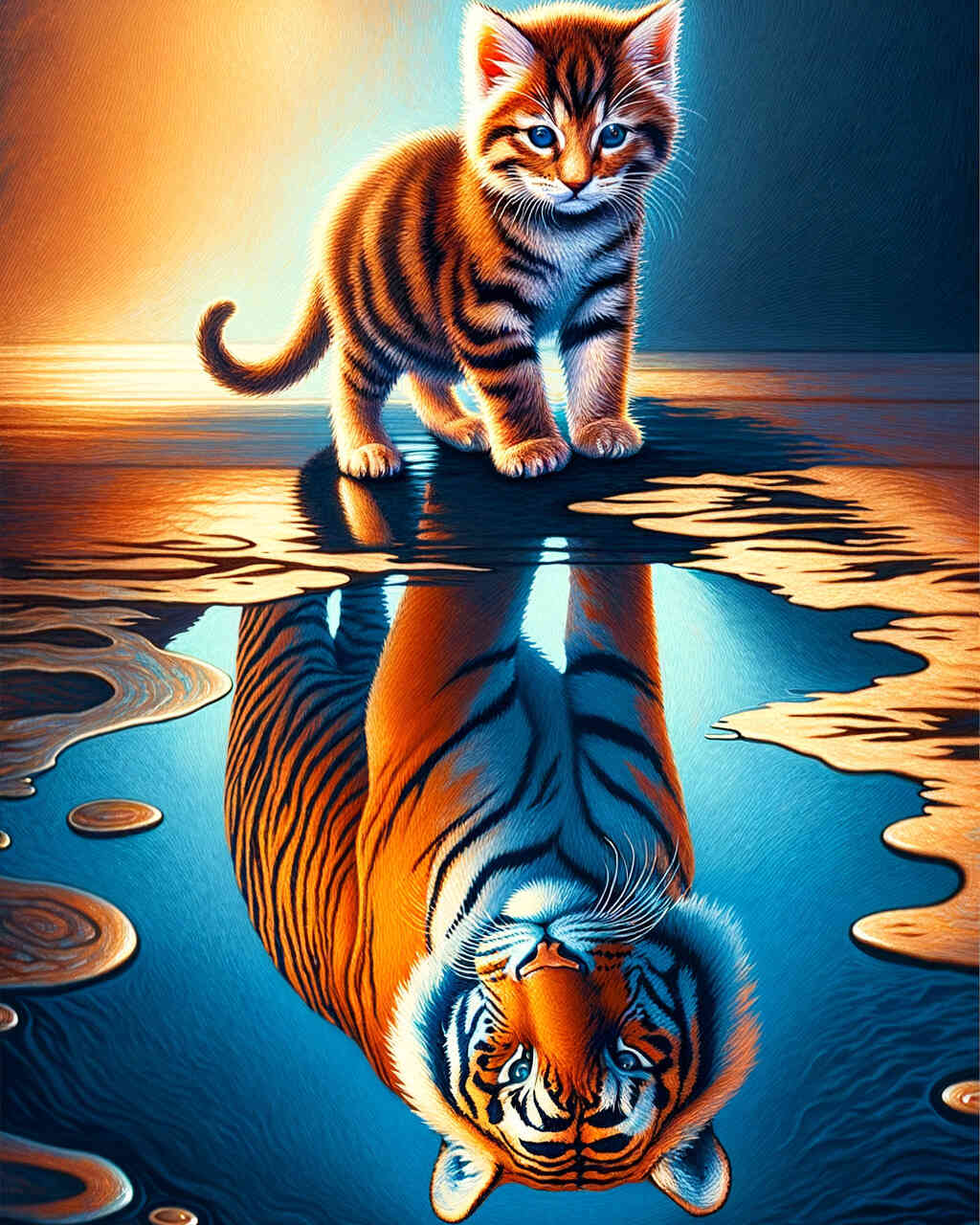 Diamond Painting - Kleine Katze großer Tiger Spiegelbild