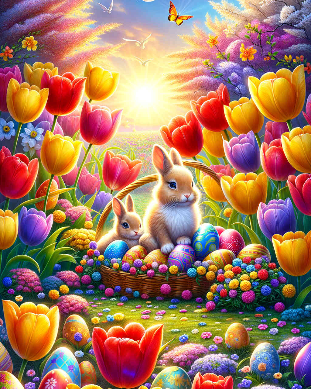 Diamond Painting - Osterhäschen mit Ostereiern