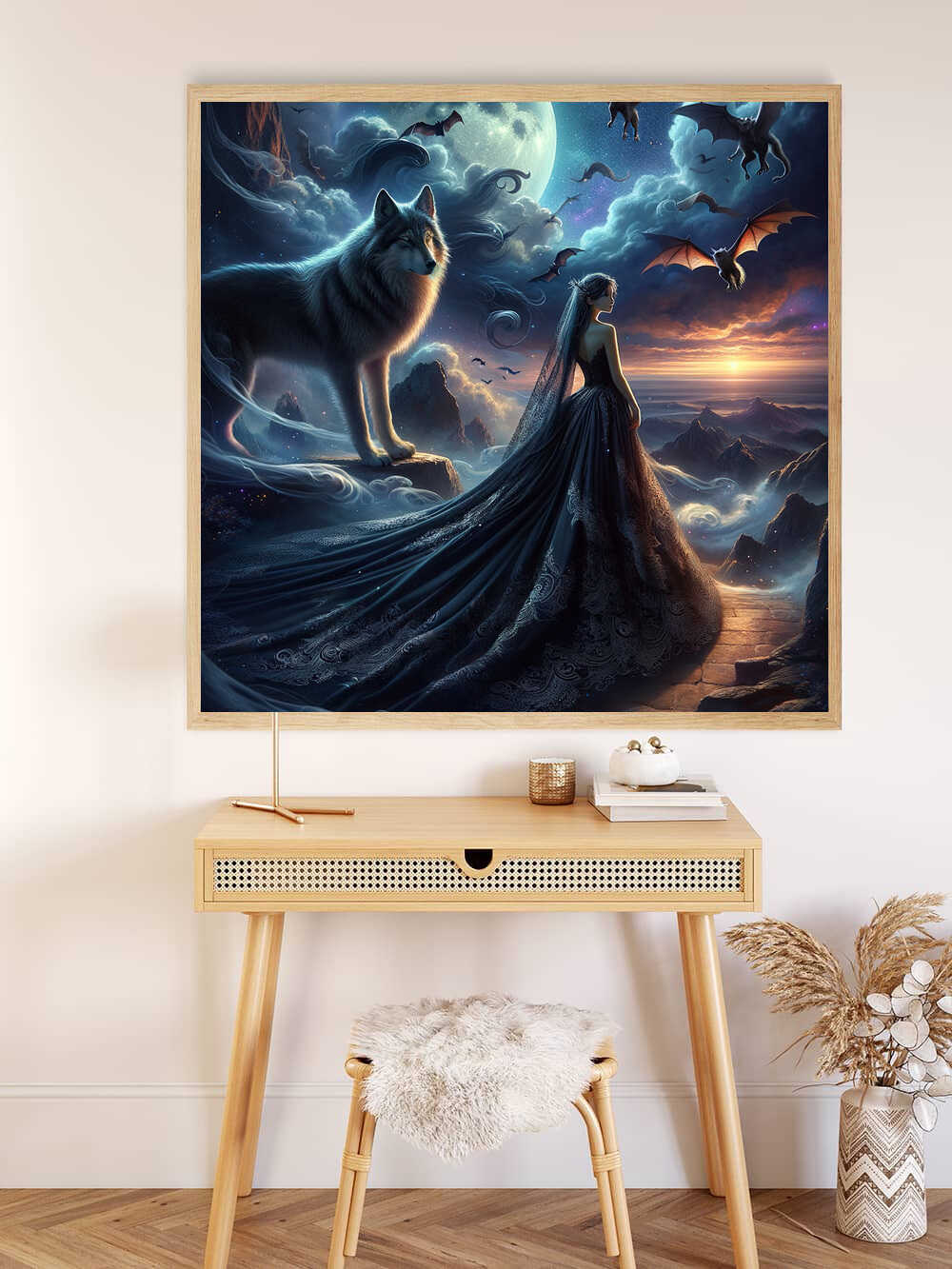 Diamond Painting - Wolf mit Frau in schwarz