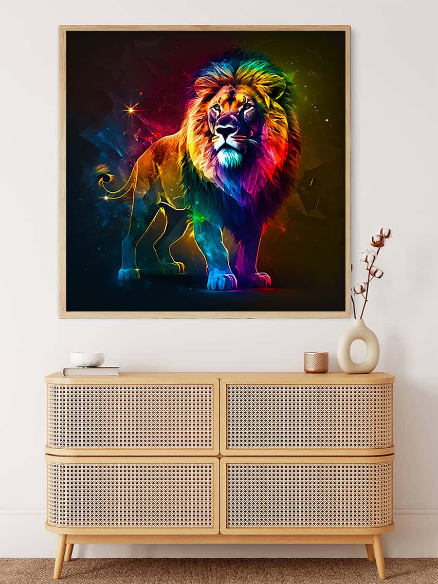 AB Diamond Painting - Neon Löwe im Weltall - gedruckt in Ultra-HD - AB Diamond, Löwe, Neu eingetroffen, Quadratisch, Tiere, Weltall