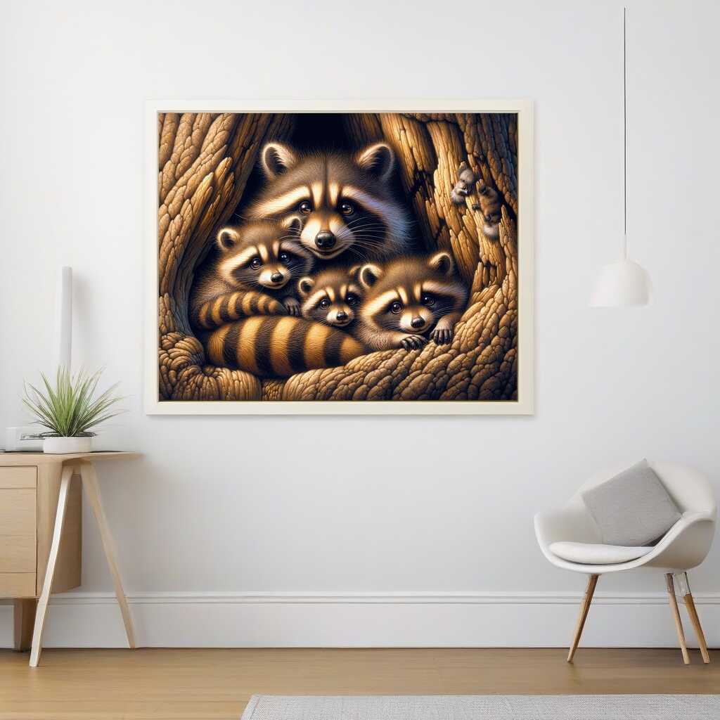 Diamond Painting - Waschbärenfamilie