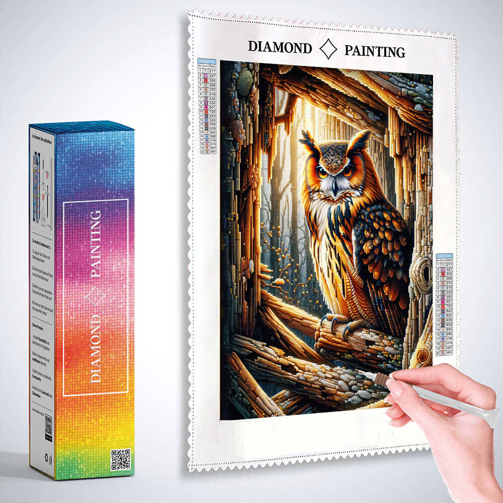 Diamond Painting - Eule umgeben von Holz