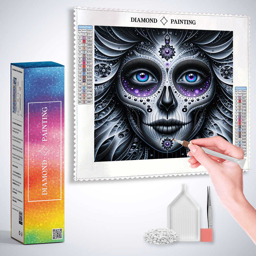 Diamond Painting - Los Muertos, Schwarz und Weiß und Lila