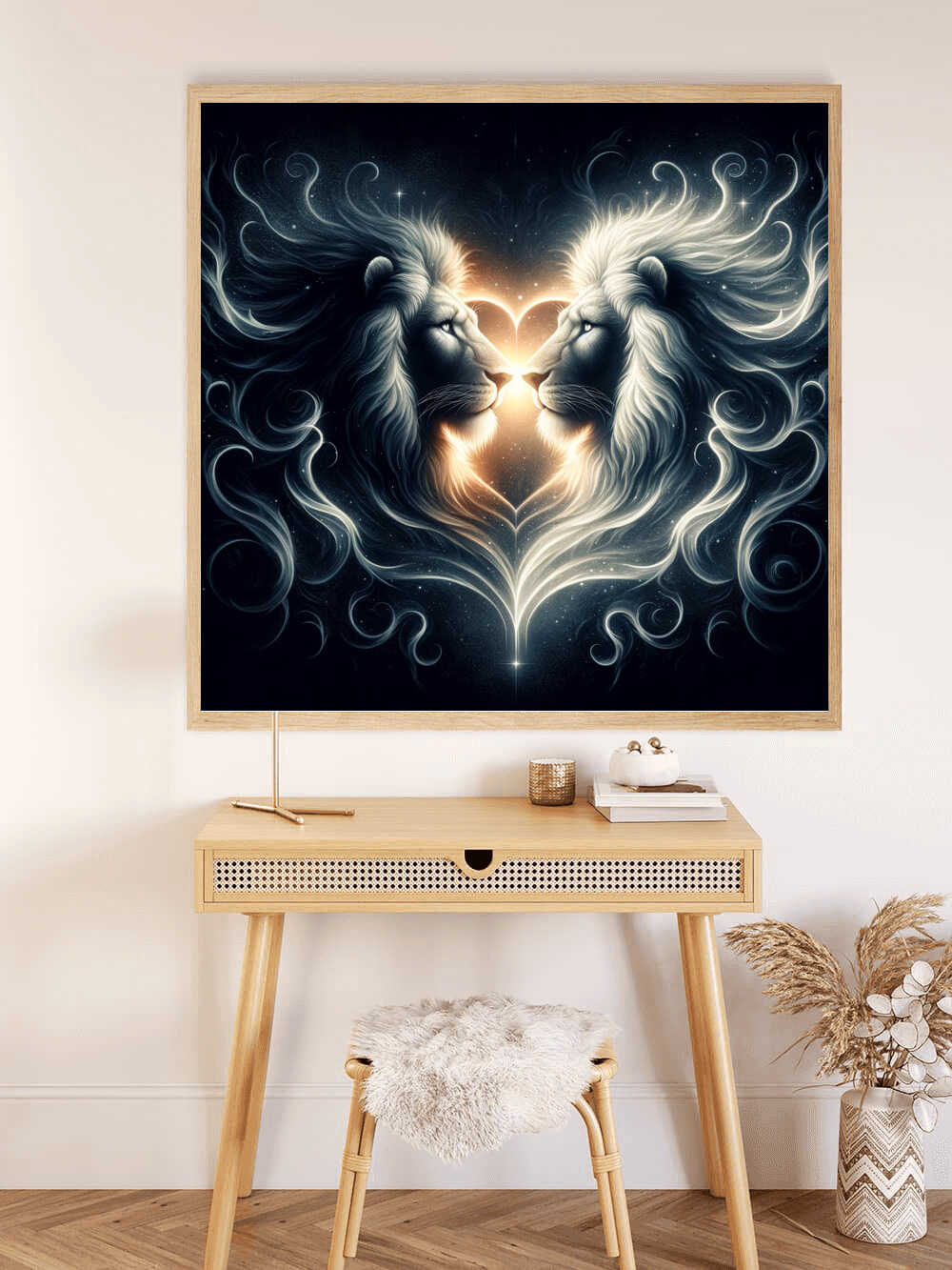 Diamond Painting - Schwarzer und weißer Löwe Herz
