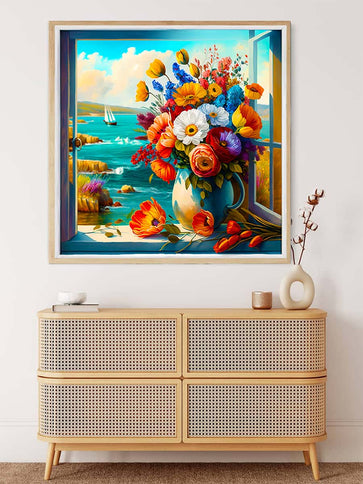 Diamond Painting - Blumengesteck am Meer - gedruckt in Ultra-HD - Blumen, Meer, Neu eingetroffen, Quadratisch