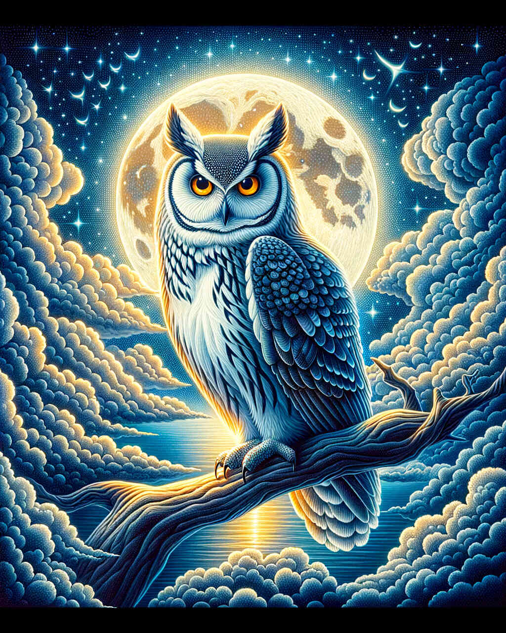 Diamond Painting - Eule im Wolkenmondschein