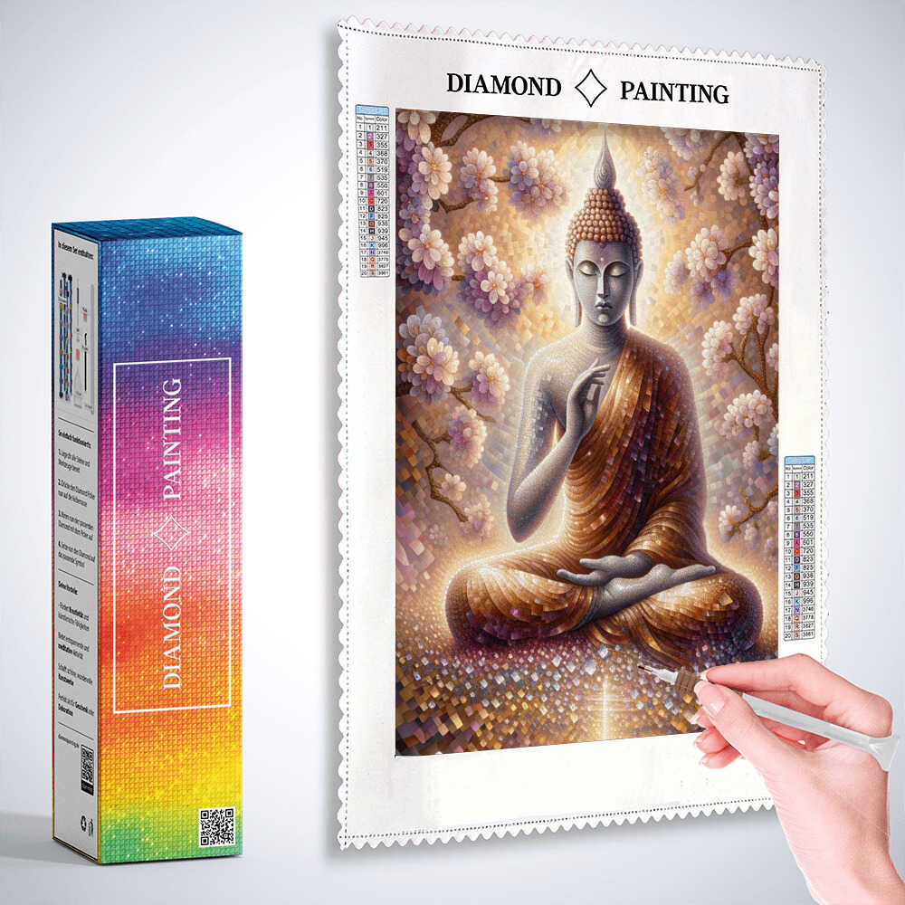 Diamond Painting - Buddha umgeben von Blumen