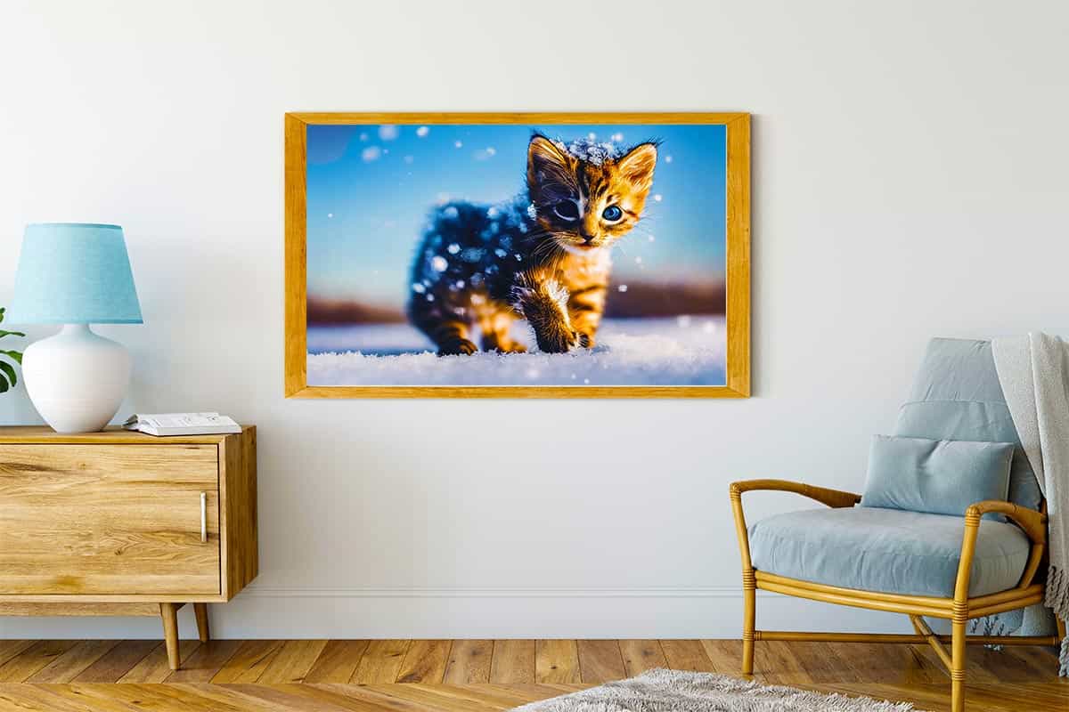 Diamond Painting - Kätzchen im Schnee - gedruckt in Ultra-HD - Horizontal, Katze, Tiere