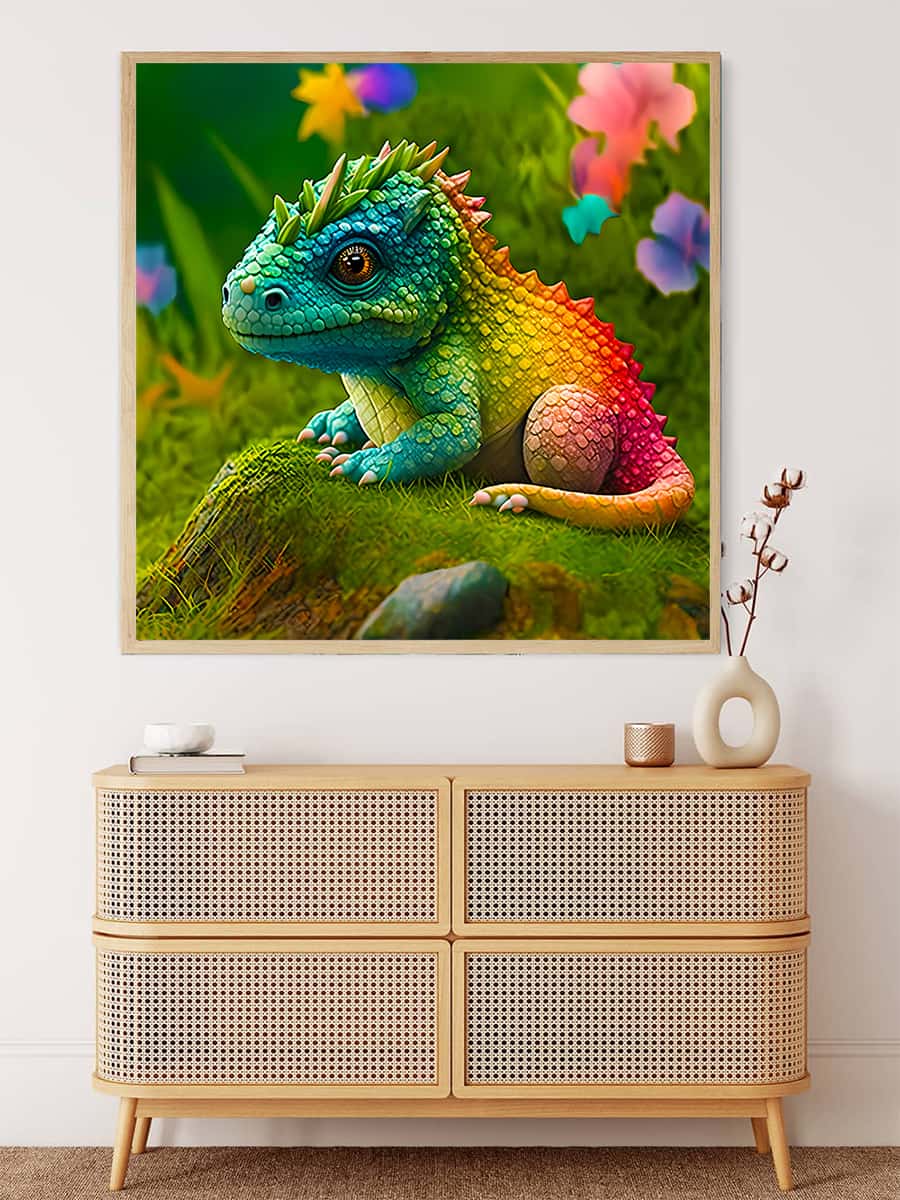 AB Diamond Painting - Babydrache auf Wiese - gedruckt in Ultra-HD - AB Diamond, Drache, Fantasy, Neu eingetroffen, Quadratisch