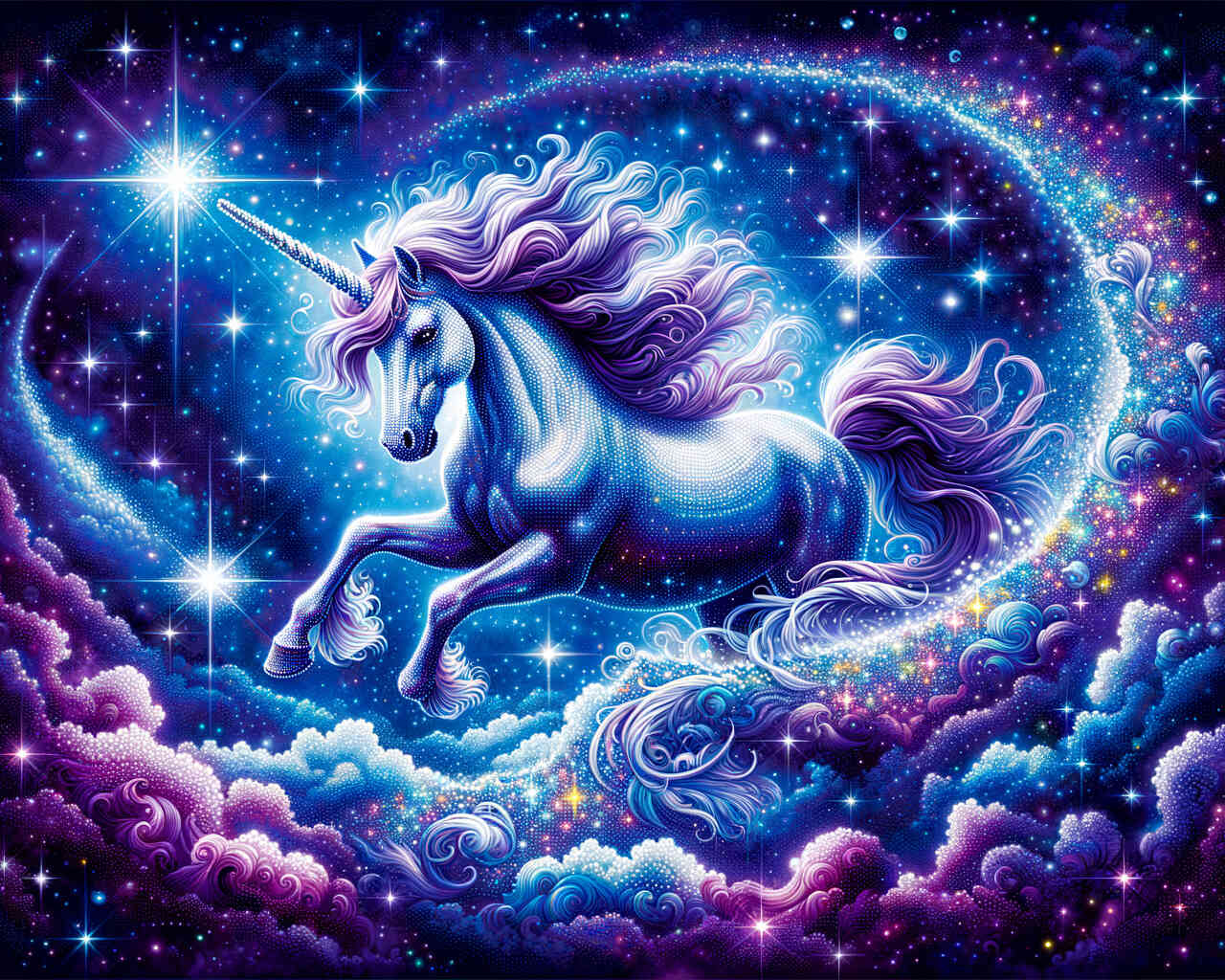 Diamond Painting - Lila, blaues Einhorn