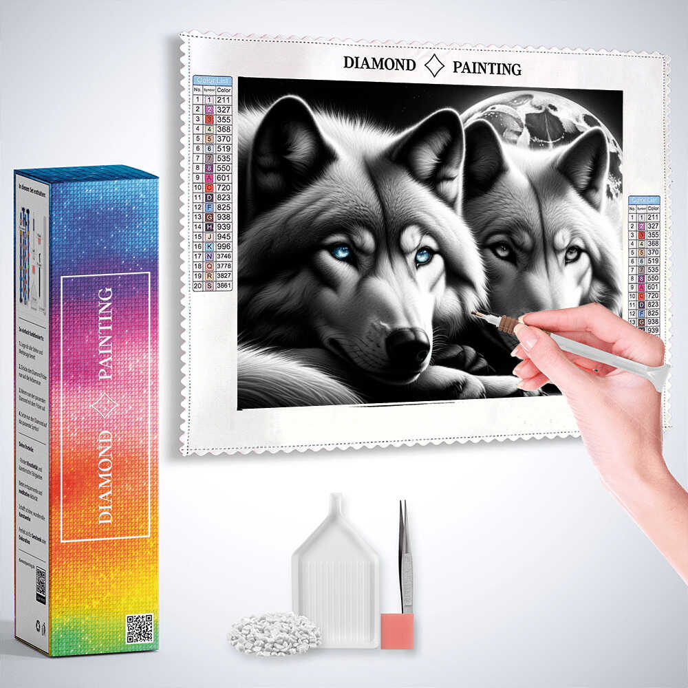 Diamond Painting - Wolfspaar, Schwarz und weiß
