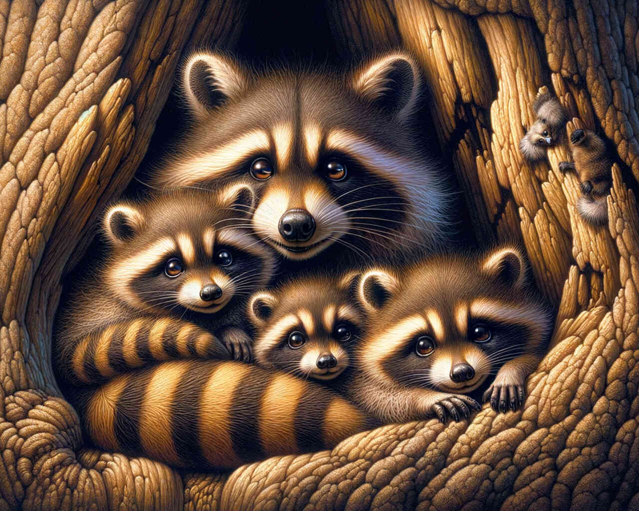 Diamond Painting - Waschbärenfamilie