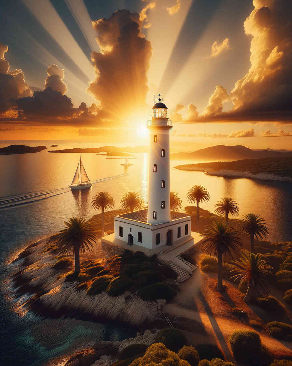 Diamond Painting - Weißer Leuchtturm, Sonnenuntergang
