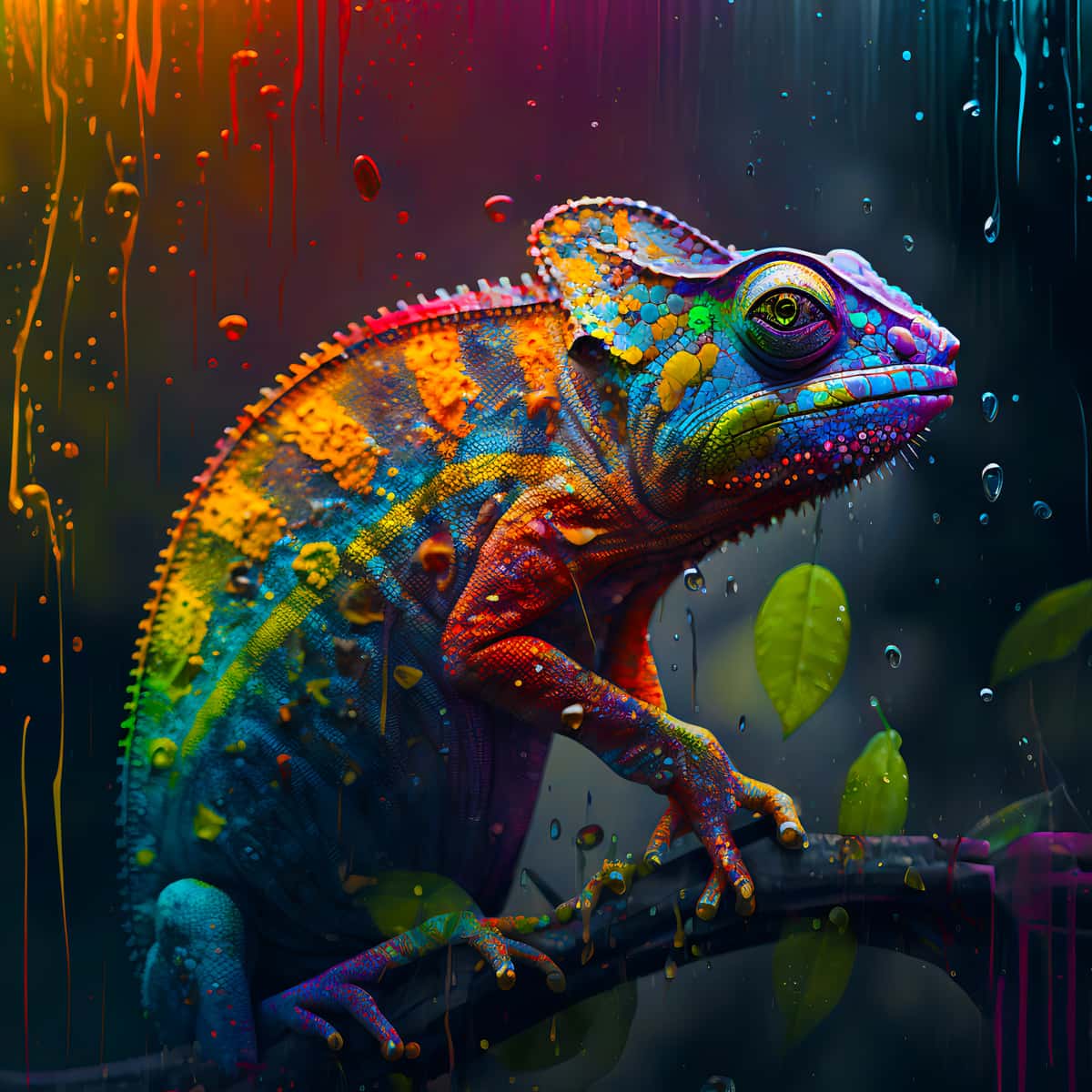 AB Diamond Painting - Chamäleon im Regen farbenfroh - gedruckt in Ultra-HD - AB Diamond, Chamäleon, Neu eingetroffen, Quadratisch, Tiere