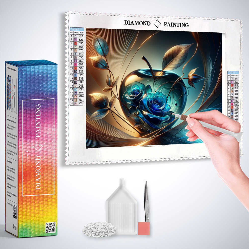 Diamond Painting - Glas Apfel blaue Rosen