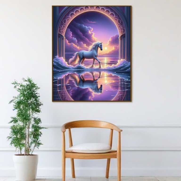 Diamond Painting - Pferd im Meer Sonnenuntergang