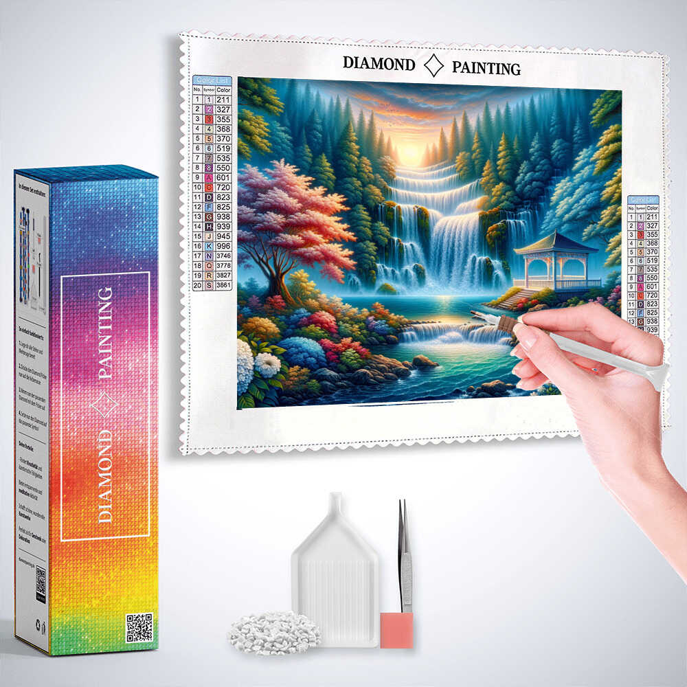 Diamond Painting - Pavillon am Wasserfall