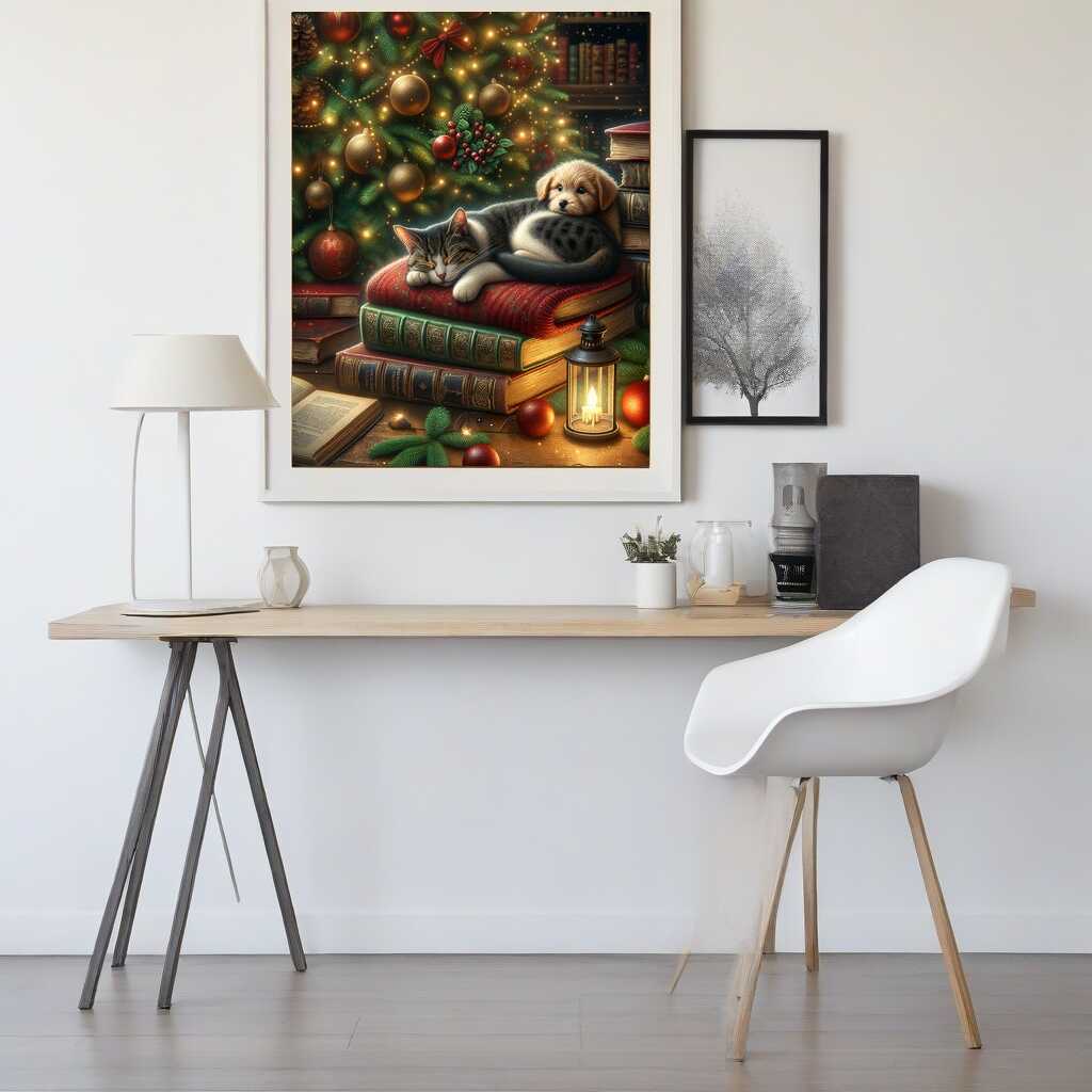 Diamond Painting - Bücherrei Hund und Katze