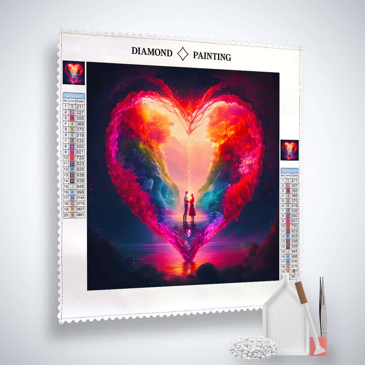 Diamond Painting - Herzpärchen Nacht - gedruckt in Ultra-HD - Herz, Liebe, Neu eingetroffen, Quadratisch