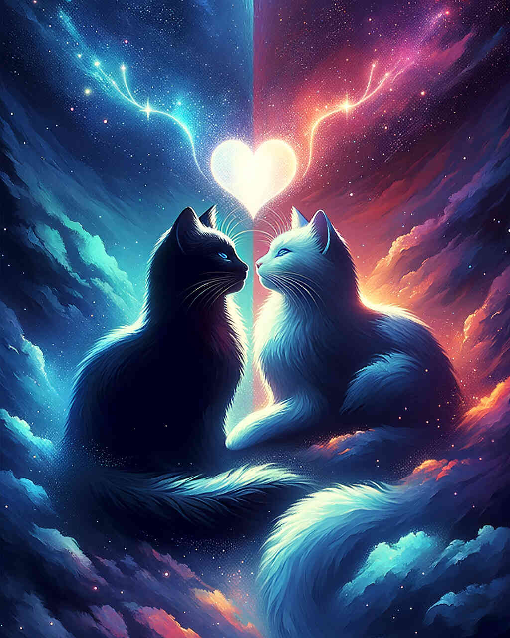 Diamond Painting - Katzenpärchen, Schwarz und weiß