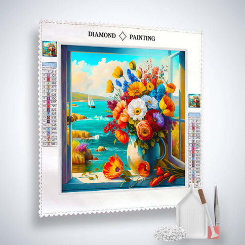Diamond Painting - Blumengesteck am Meer - gedruckt in Ultra-HD - Blumen, Meer, Neu eingetroffen, Quadratisch