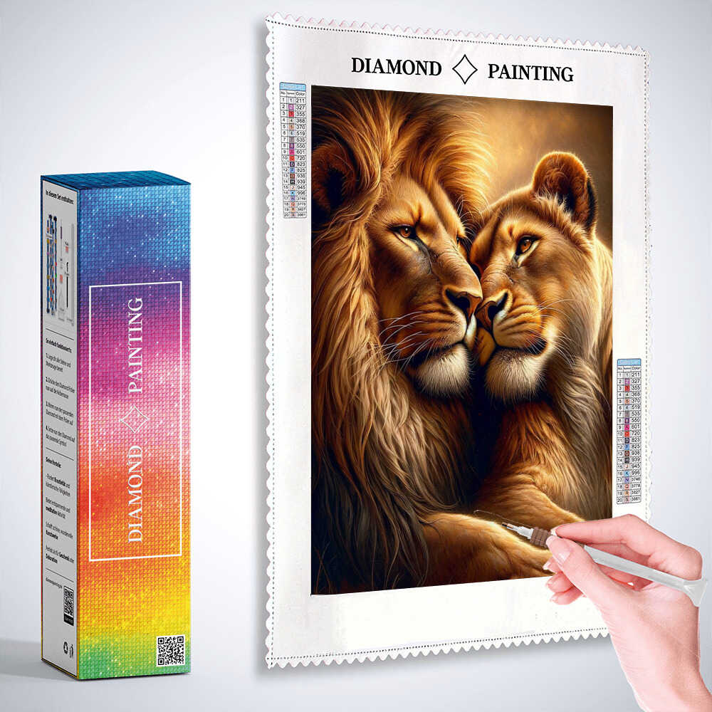 Diamond Painting - Schmusendes Löwenpaar