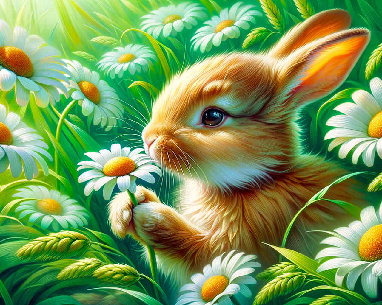 Diamond Painting - Hase hält Gänseblümchen