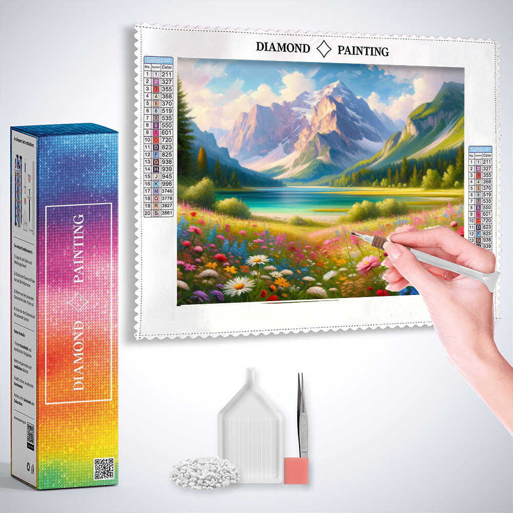 Diamond Painting - Blumenwiese und Zugspitze