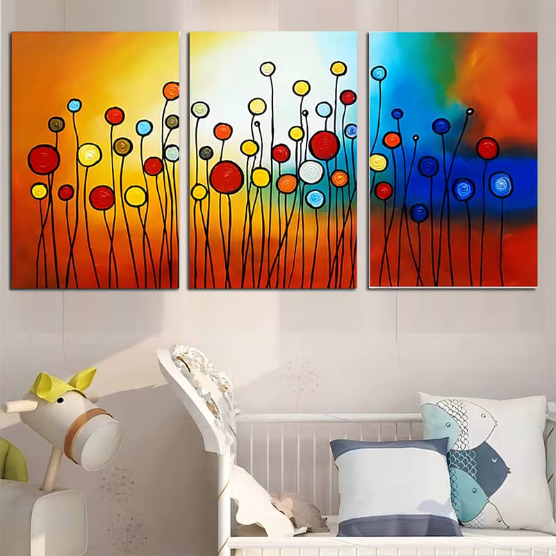 Diamond Painting 3 teilig - Abstrakte Blumen in Bunt - gedruckt in Ultra-HD - multi3