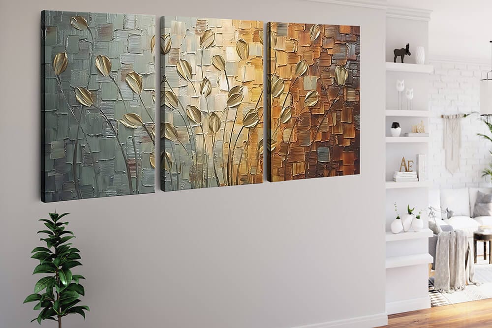 Diamond Painting 3 teilig - Blumenwiese, Abstrakt und elegant - gedruckt in Ultra-HD - multi3