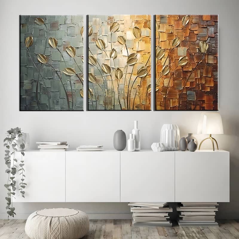 Diamond Painting 3 teilig - Blumenwiese, Abstrakt und elegant - gedruckt in Ultra-HD - multi3