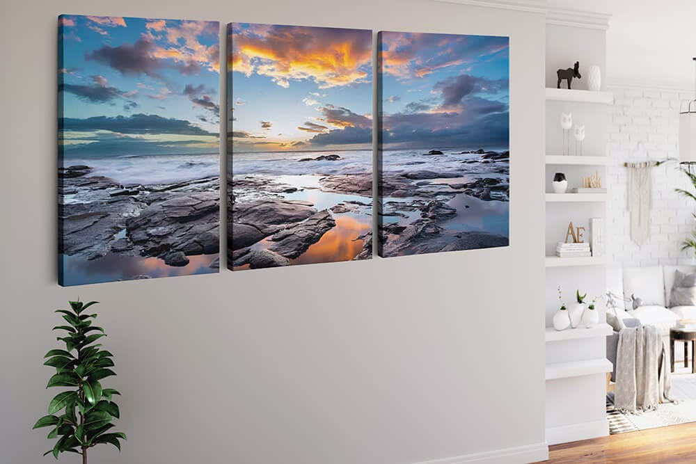Diamond Painting 3 teilig - Ebbe und Flut, Sonnenuntergang - gedruckt in Ultra-HD - multi3