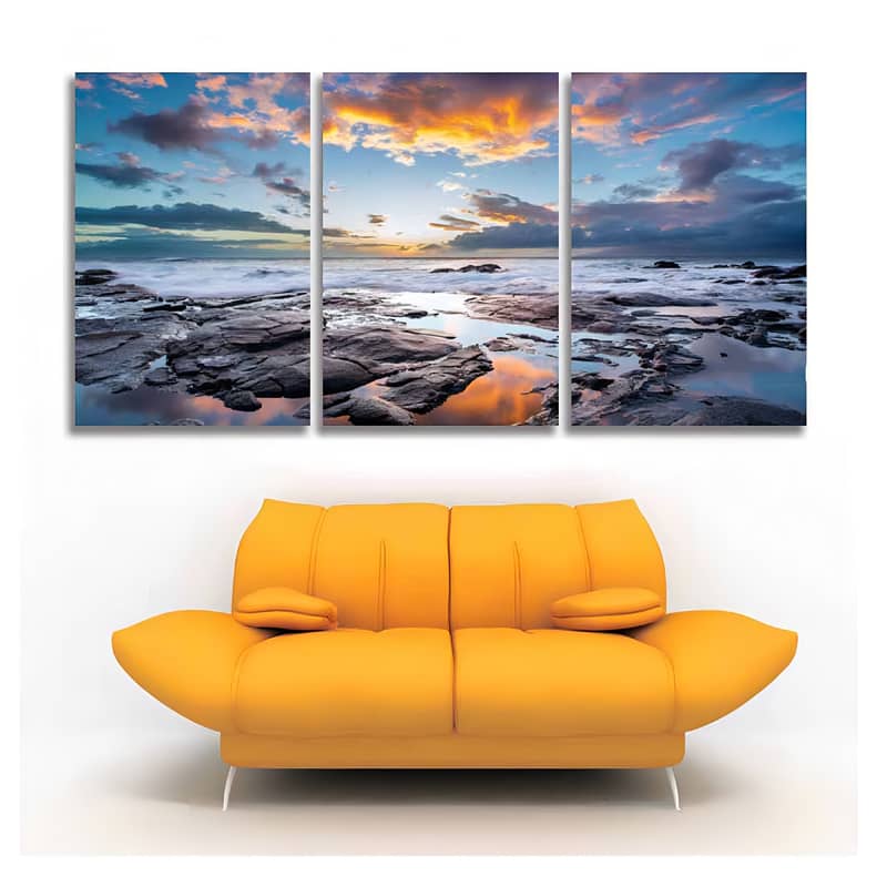 Diamond Painting 3 teilig - Ebbe und Flut, Sonnenuntergang - gedruckt in Ultra-HD - multi3