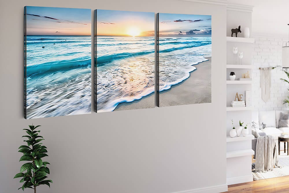 Diamond Painting 3 teilig - Strandspaziergang, Sonnenuntergang mit Wolken - gedruckt in Ultra-HD - multi3