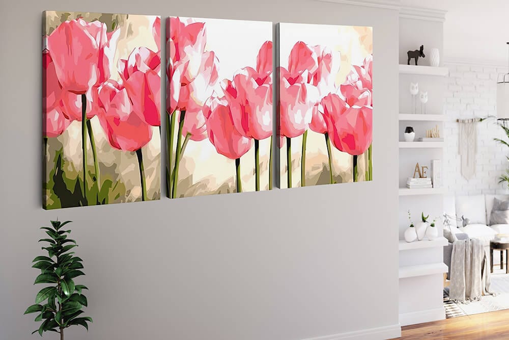 Diamond Painting 3 teilig - Tulpenfeld in der Sonne - gedruckt in Ultra-HD - multi3