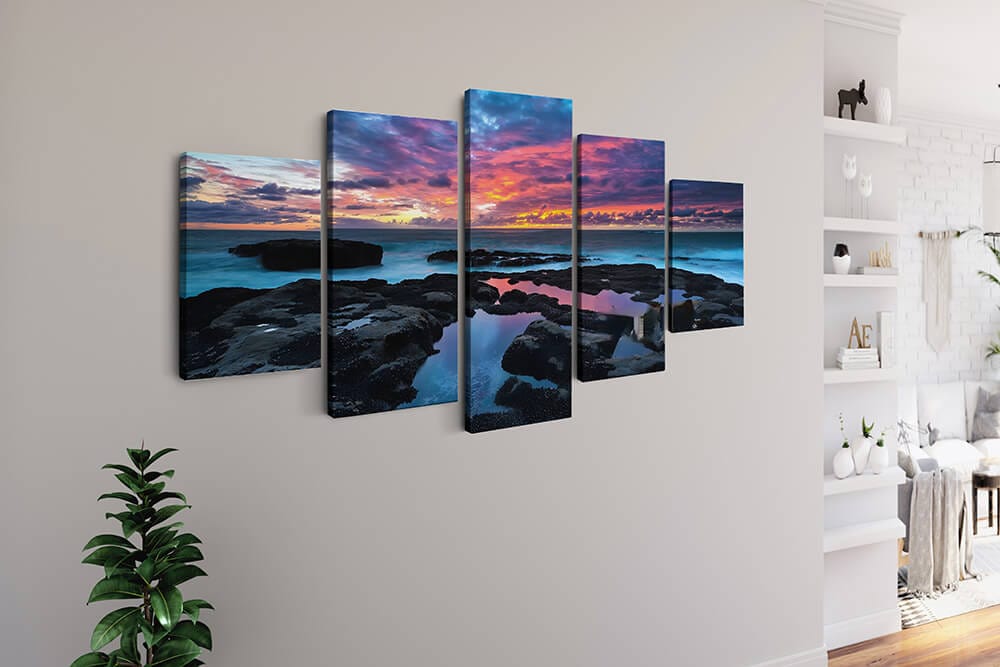 Diamond Painting 5 teilig - Bunter Sonnenuntergang, Spiegelung - gedruckt in Ultra-HD - multi5