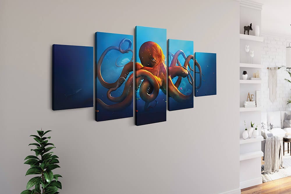 Diamond Painting 5 teilig - Eindrucksvolle Welt der Krake - gedruckt in Ultra-HD - multi5