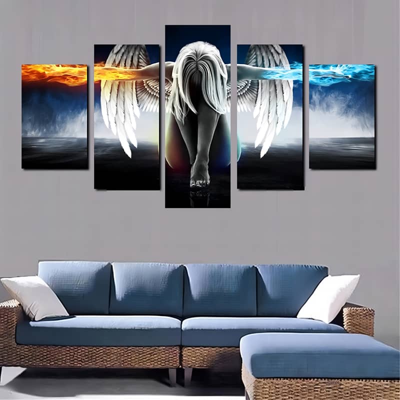 Diamond Painting 5 teilig - Feuer und Wasser, Engel mit ausgestreckten Armen - gedruckt in Ultra-HD - multi5