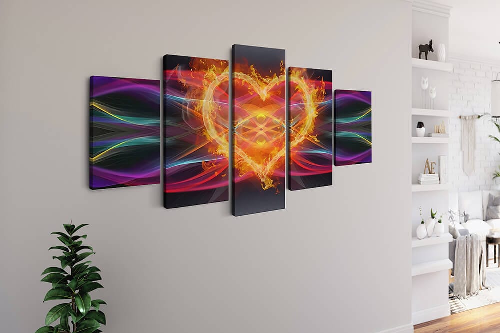 Diamond Painting 5 teilig - Feuerherz mit Farbwellen - gedruckt in Ultra-HD - multi5