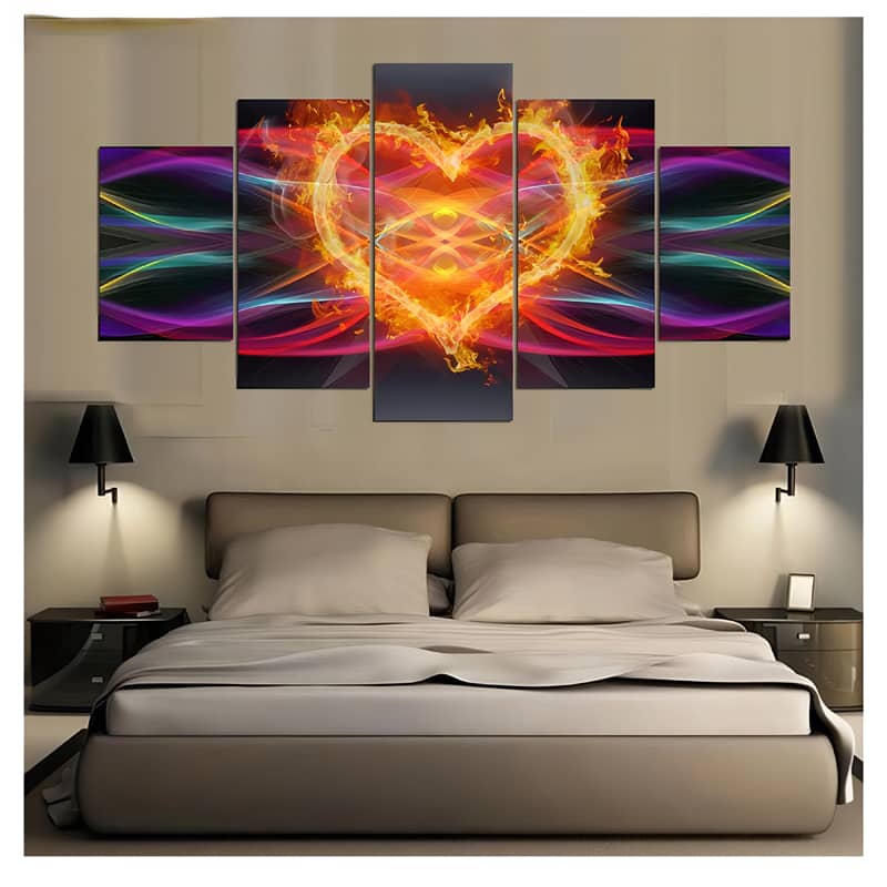 Diamond Painting 5 teilig - Feuerherz mit Farbwellen - gedruckt in Ultra-HD - multi5