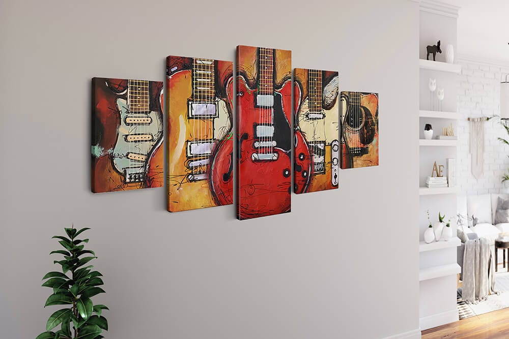 Diamond Painting 5 teilig - Fünf Gitarren - gedruckt in Ultra-HD - multi5