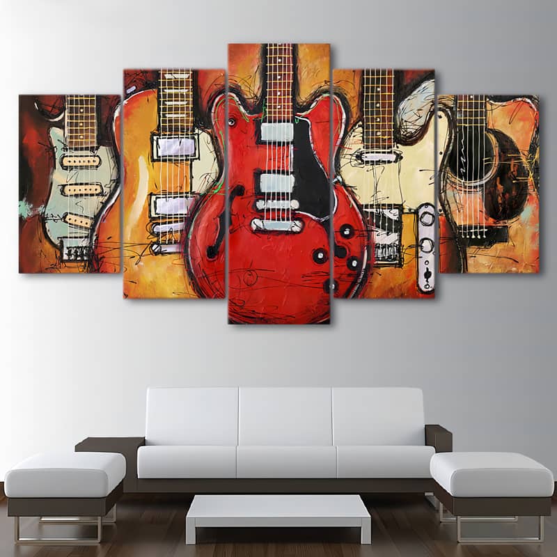Diamond Painting 5 teilig - Fünf Gitarren - gedruckt in Ultra-HD - multi5