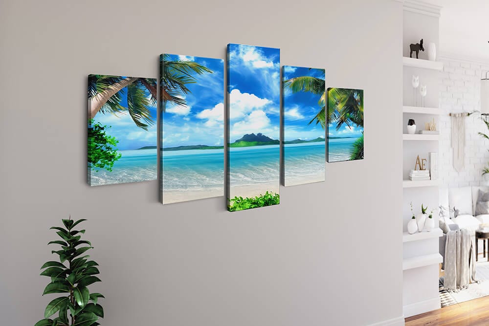 Diamond Painting 5 teilig - Karibiktraum, Insel im Meer - gedruckt in Ultra-HD - multi5