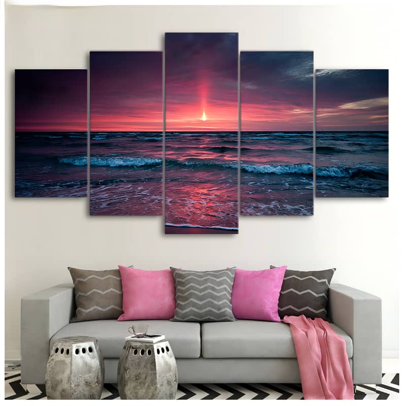 Diamond Painting 5 teilig - Meeresrauschen im Roten Sonnenuntergang - gedruckt in Ultra-HD - multi5