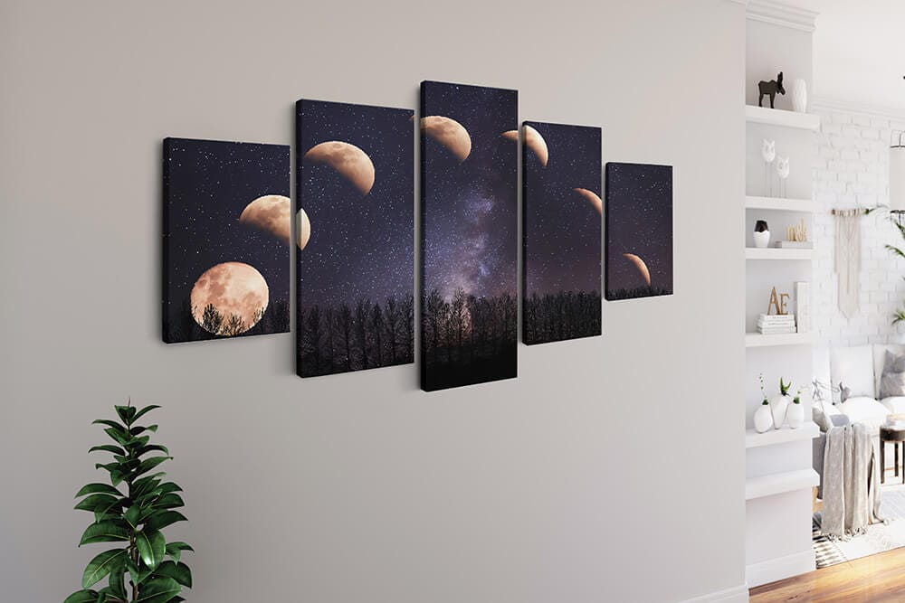 Diamond Painting 5 teilig - Mondphasen im Sternenhimmel - gedruckt in Ultra-HD - multi5