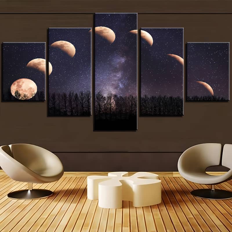 Diamond Painting 5 teilig - Mondphasen im Sternenhimmel - gedruckt in Ultra-HD - multi5